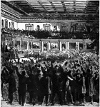 A view of Congress passing the amendment to the constitution prohibiting slavery.