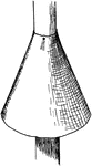 An illustration of a cone shaped zinc band around the trunk of a tree to prevent cats and squirrels from climbing the tree.