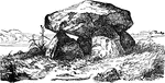 Cromlech is a Brythonic word (Breton/Welsh) used to describe prehistoric megalithic structures, where crom means "bent" and llech means "flagstone".