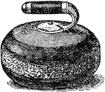 The curling stone, or rock, weighs a maximum of 44 lb (20 kg). It has a maximum allowable circumference of 36 inches (0.9 m). A stone may be a maximum of 4.5 inches (11.43 cm) in height not including the handle. The handle is attached to the stone by means of a bolt, which runs vertically through a hole in the center of the stone. The handle allows the rock to be gripped and rotated upon release