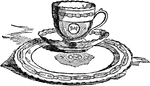 One of many teacups belonging to Mrs. Washington. A teacup is a small cup with a handle, generally a small one that may be grasped with the thumb and one or two fingers.