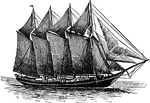 A four-masted schooner, a type of sailing vessel which uses fore-and-aft sails.