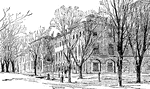A drawing of the academic buildings of West Point, the United Stated Military Academy.