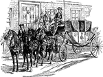 An elegant horse-drawn carriage with its retinue of servants is an equipage.