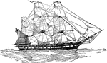 The original six frigates of the United States Navy were authorized by the Congress with the Naval Act of 1794. Seen here is one of those frigates in 1812.