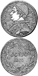 This scudo is an Italian coin with Pope Gregory XVI on the obverse side.