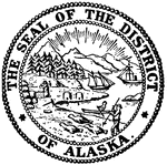The Seal of the District of Alaska, 1911. The image on the seal shows Alaska's mountains and shore.