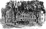 The Yale Fence, which ran along on College in front of Old Brick Row, was a favorite of many generations of students. Plans for new buildings led to its demise in 1888. The Yale Fence Club was named in its memory. The fence currently lining Old Campus also evokes the old fence.