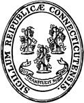 The Seal of the State of Connecticut (Sigillum reipublicae Connecticutensis). The seal shows three grapevines with their motto underneath, 'Qui transtulit sustinet' meaning "He who transplanted sustains."
