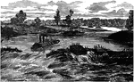 The Red River Campaign or Red River Expedition consisted of a series of battles fought along the Red River in Louisiana during the American Civil War. Pictured here is the fleet passing the dam.