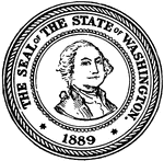 The Seal of the State of Washington, 1889. The seal contains a portrait of George Washington and the 1889, when Washington state was admitted to the Union.