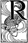 Capital letter "R" with fish.