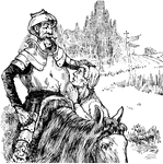 Don Quixote wears Mambrino's helmet.