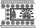 The purely conventional ornaments &mdash; the rosette, guilloche, and lotus-flower, and probably also the palmette &mdash; were derived from Egyptian originals. They were treated, however, in a quite new spirit and adapted to the special materials and uses of their environment. Thes the form of the palmette, even if derived, as is not likely, from the Egyptian lotus-motive, was assimilated to the more familiar palm-forms of Assyria.