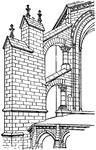 A flying buttress, or arc-boutant, is a specific type of buttress usually found on a religious building such as a cathedral. They are used to transmit the horizontal thrust of a vault across an intervening space (which might be an aisle, chapel or cloister), to a buttress outside the building. The employment of the flying buttress means that the load bearing walls can contain cut-outs, such as for large windows, that would otherwise seriously weaken them. Flying buttresses are often found in Gothic architecture.