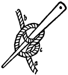 "Marling-spike Hitch -- Lay the end a over c; fold the loop over on the standing part b; then pass the marline-spike through, over both parts of the bight and under the prt b. Used for tightening each turn of a seizing." -Britannica, 1910