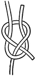"Sheet Bend -- Pass the end of one rope though the bight of another, round both parts of the other, and under its own standing part. Used for bending small sheets to the clews of sails, which present bights ready for the hitch. An ordinary net is composed of a series of sheet bends. A weaver's knot is made like a sheet bend." -Britannica, 1910