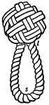 "Sprit-Sail Sheet Knot -- This knot consists of a double wall and double crown made by the two ends, consequently with six strands, with the ends turned down. Used formerly in the clews of sails, now as an excellent stopper, a lashing or shackle being placed at s and a lanyard round the head at l." -Britannica, 1910