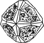 An illustration of a crystal showing triangular markings.