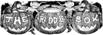 Fairies stand around a group of jack-o-lantern's that have the words "The Riddle Box" carved into them.