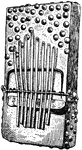 "Sansa. An African musical instrument which consists of a sounding-board of some hard wood with strips of iron, or occasionally bamboo, fastened to it so as to leave one end free to vibrate." -Whitney, 1911