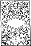 "Grolier scroll, the flowing curved lines that surround and interlace the geometrical framework of a design for a book-cover in the style of Grolier." -Whitney, 1911