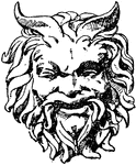 The Satyr Mask (Greek Mythological character) was designed during the Italian Renaissance by Sansovino, is placed over a Festoon (wreath) in St. Maria del Popolo, a church in Rome, Italy.