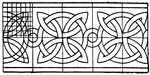 The Romanesque interlacement band consists of wavy arcs and curves that have an angular bend.