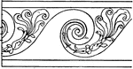 The evolute spiral border is a wavelike pattern that mimics the wave of the sea. Designed by Sebastian Serlio during the 16th century. The interstices (small opening) between the lines is decorated with leaves and flower buds.