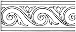 The evolute spiral stove tile is a painting during the German Renaissance. It is a wavelike pattern that mimics the waves of the sea. The interstices (small opening) between the lines is decorated with leaves and flower buds.