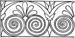 The Greek hydria link border is a design found on the outside of a Greek pottery used for carrying water. It is a scroll design of leaves connected like a chain.