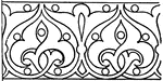 The painted link border is a design found in a Cathedral in Brandenburg, Germany. It is a scroll design of leaves connected like a chain.