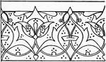 The illumination of a Koran link border is a scroll design of leaves connected like a chain. This design is found on the tomb of the Sultan El-Ghury in Egypt.