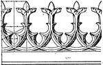 The modern gothic cresting border is made out of cast-iron. It is a design popular in France that is found on the ridge or the top of a roof. The design is a perforated work with a top having a varied mass shape.