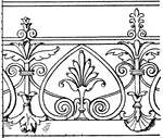 This modern french cresting border is found in Cour de Cassation (French Judiciary court) in Paris, France. It is found on the ridge or top of roof.