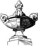 This finial modern vase is found on a house in the Monceau Park in, Paris, France. It was designed by architect Tronquois.