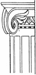 The ionic capital is a design of a scroll rolled on both sides with spiral curves. It was found in Pompeii.