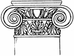 The Roman-ionic capital is a design of a scroll rolled on both sides with spiral curves. It has an added neck that is decorated with a palmette ornament.