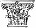 The Roman Corinthian capital is found in the palaces of the emperors in Rome. It is a design of spiral curves that rise from the rows of leaves and unite in pairs. The center of each sides of the abacus is decorated with palmettes or rosettes.