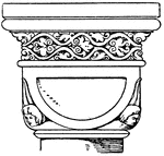The Romanesque Double-Cushion Capital is a design of a half sphere that is cut by planes below and on the four sides.