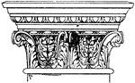The Corinthian pilaster capital is an Italian Renaissance design found in the Palace of the Doges in Venice, Italy. This pilaster is broader in proportion to its height and is encircled with palmette leaves, and spiral scroll like ornaments.