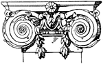 The Ionic pilaster capital is a French Renaissance design. This pilaster is broader in proportion to its height and has large volutes of spiral scroll like ornaments.