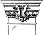 This modern Doric pilaster capital is found in the new Opera House in Paris, France. It has an egg-and-dart design on the top with a harp in the center.