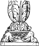 The Roman candelabrum base is encircled with leaves and lion's claws as feet.