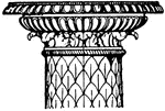The Roman candelabrum capital is made out of marble and terminates with a plate or table on top.