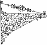 The wrought-iron bracket is a German Renaissance style sign. It is richly decorated with chasing and scrolling.