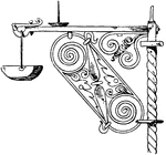 This wrought-iron bracket is a German Renaissance style. It is a bearer of a water-stoup, found on a sepulchral cross in a cemetery in Kirchzarten, Germany.