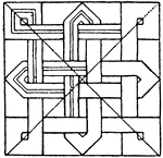 The inlaid work square panel is a geometrical interlaced band.