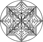 The Arabic Koran star-shape panel is a 17th century decoration that is polygonal shape of a radiating axis. Edited by FCIT to present complete image.