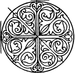 The Romanesque circular panel is a design found on a 12th century manuscript.